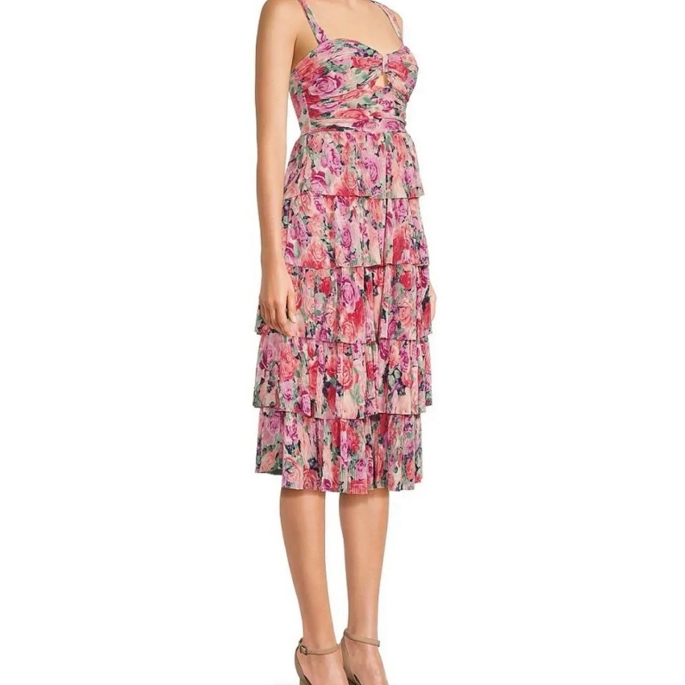 Honey and Rosie Pink Floral Tiered Midi Dress